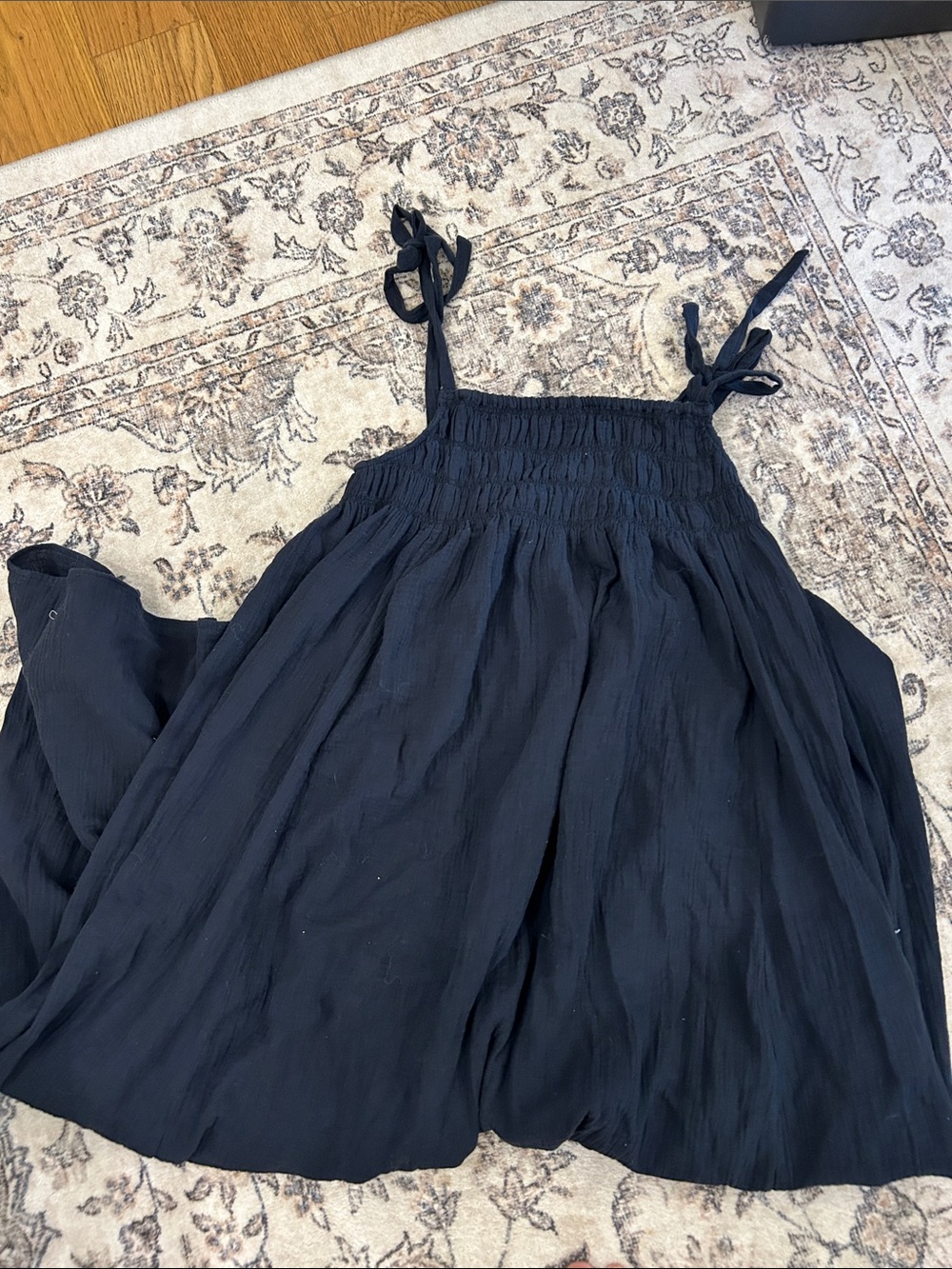 NWT! Black Smocked Maxi Dress with Tie Straps